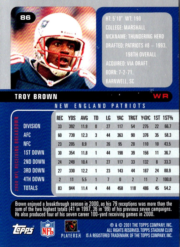 2001 Stadium Club Troy Brown