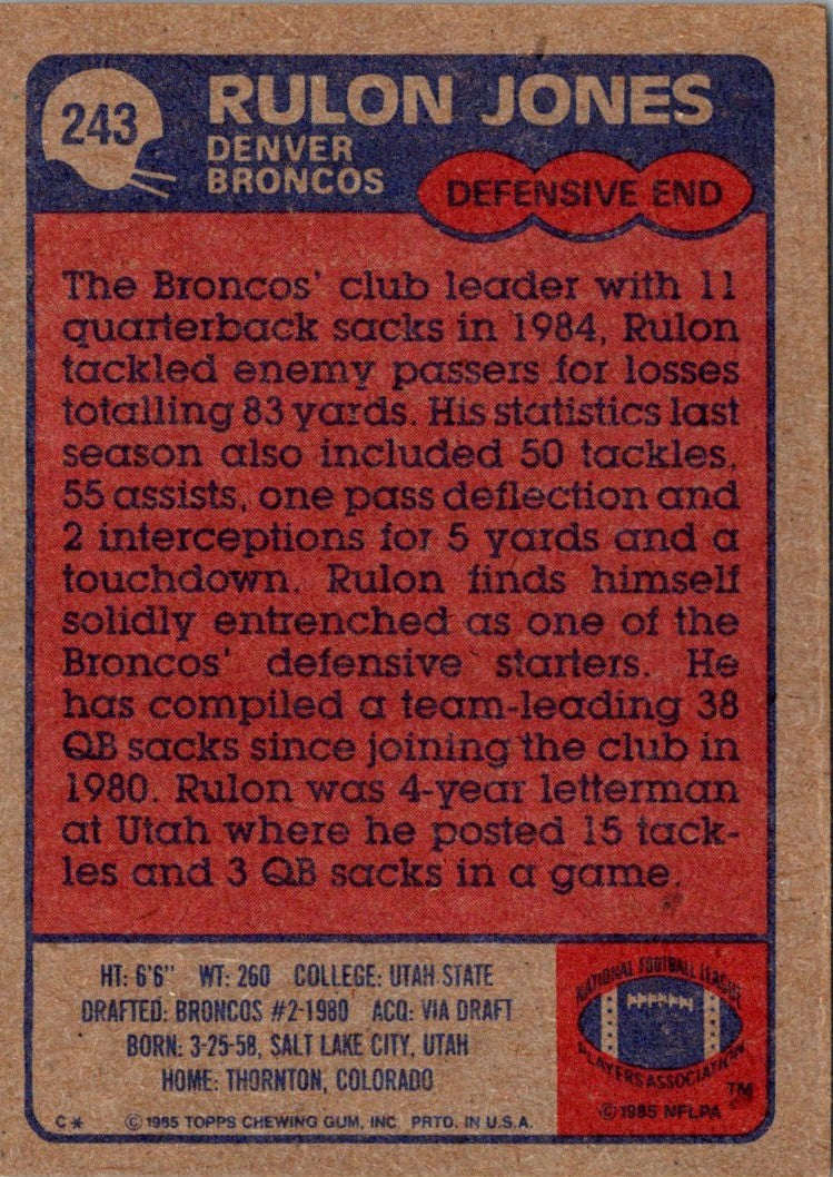 1985 Topps Rulon Jones