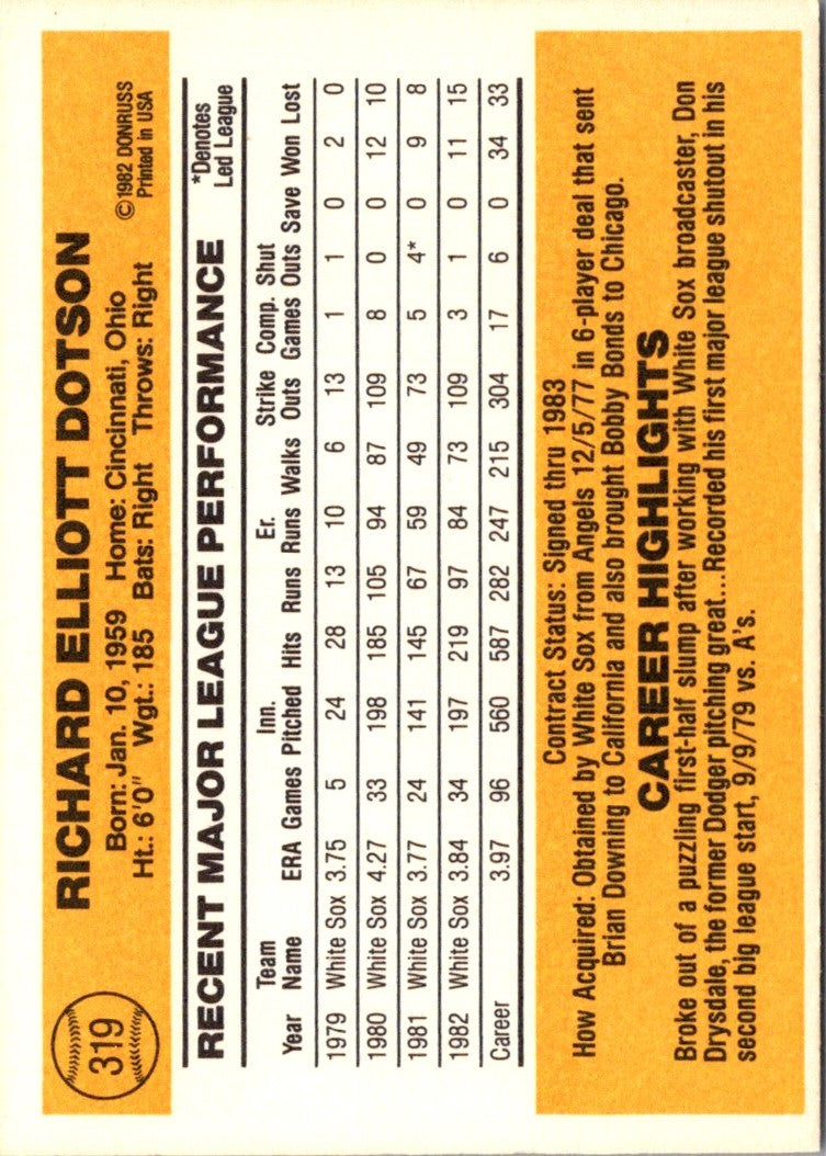 1983 Donruss Richard Dotson