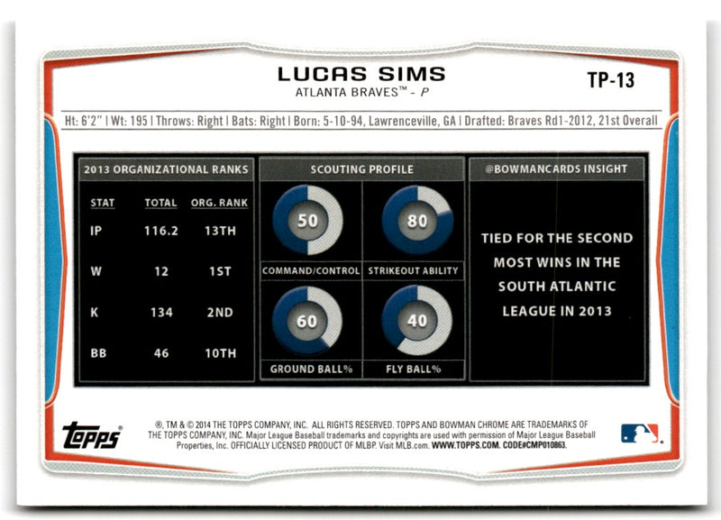 2014 Bowman Draft Picks & Prospects Top Lucas Sims