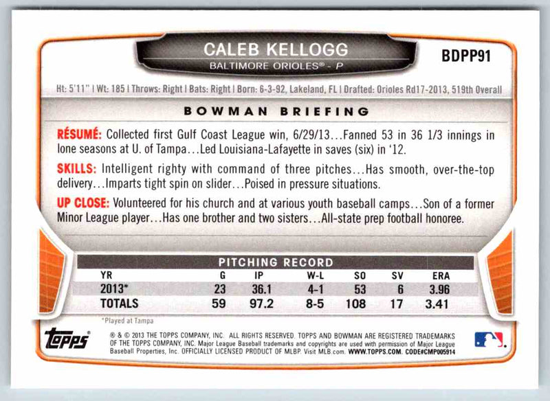 2013 Bowman Caleb Kellogg