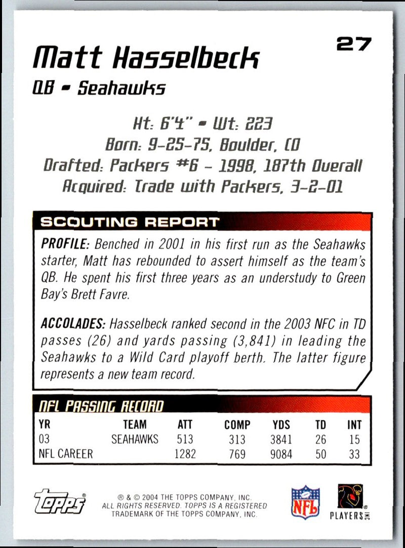 2004 Topps Draft Picks & Prospects Matt Hasselbeck