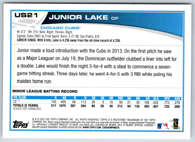 2013 Topps Update Junior Lake