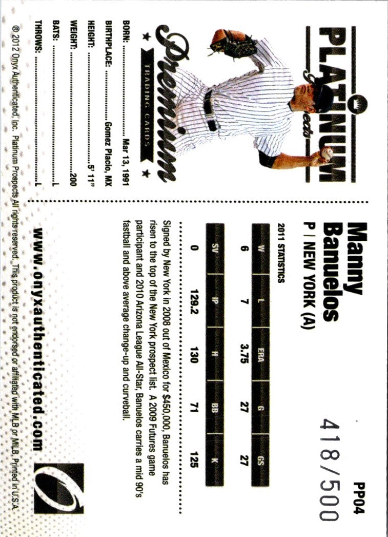 2012 Onyx Platinum Prospects Manny Banuelos