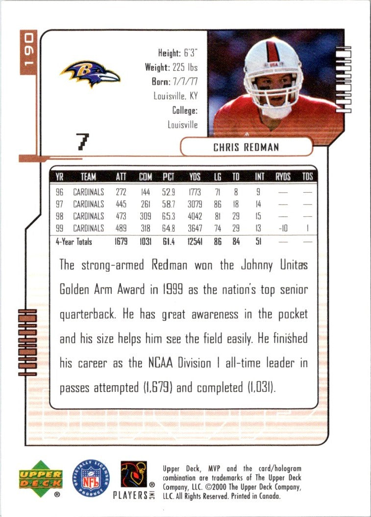 2000 Upper Deck MVP Silver Script Chris Redman