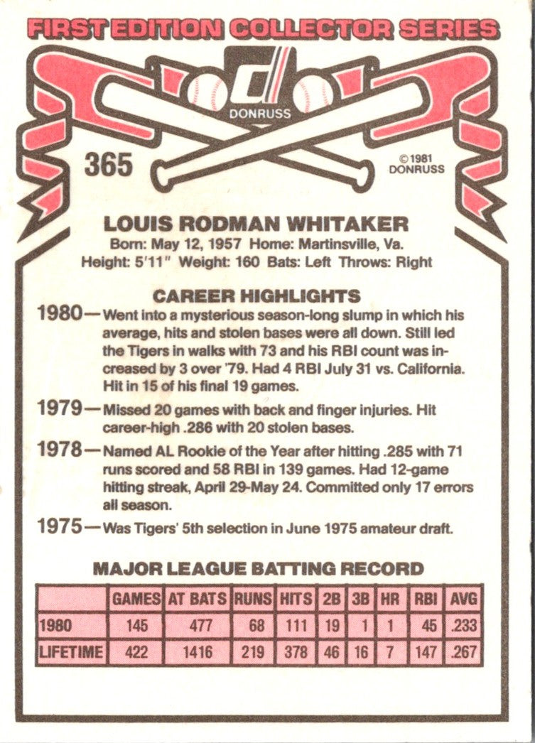 1981 Donruss Lou Whitaker