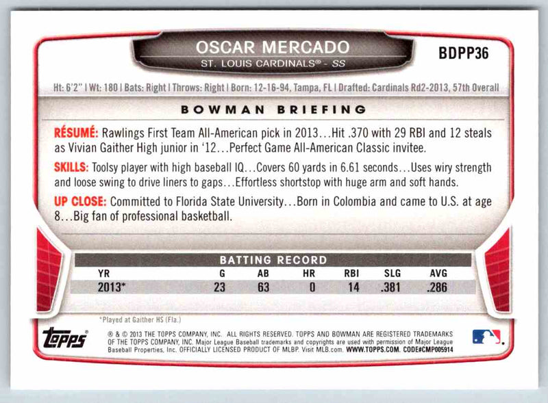 2013 Bowman Oscar Mercado