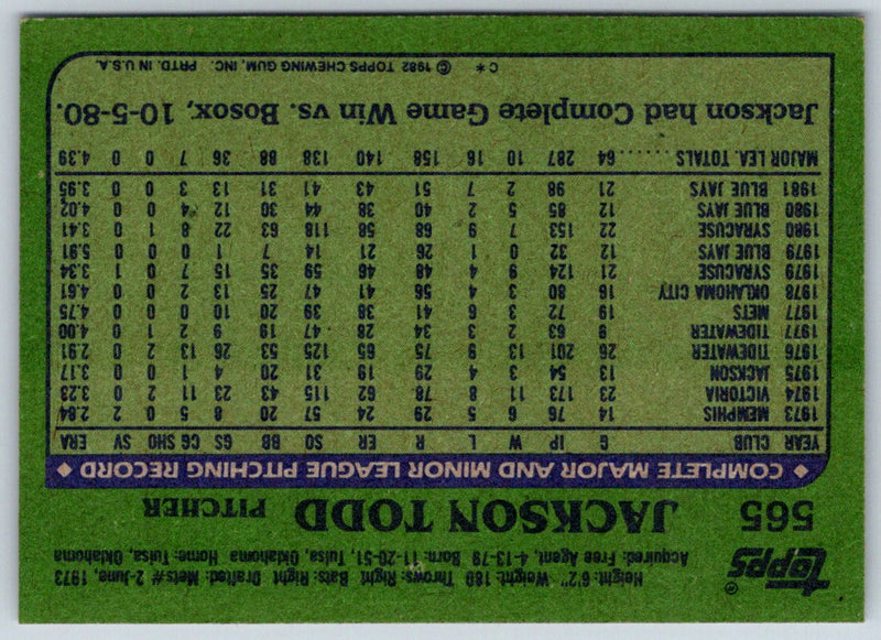 1982 Topps Jackson Todd