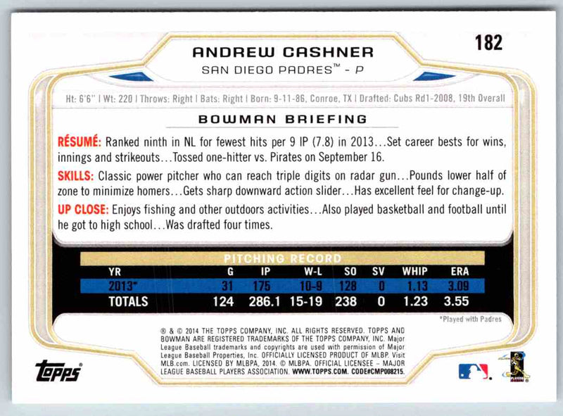 2014 Bowman Andrew Cashner