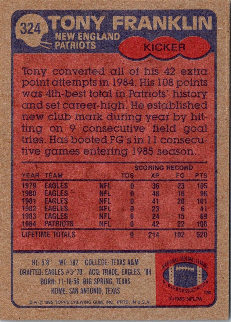 1985 Topps Tony Franklin