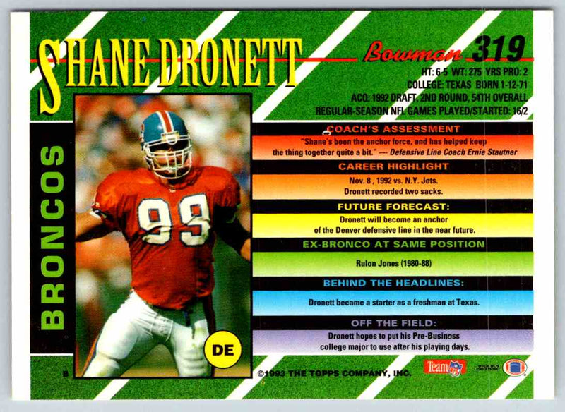 1993 Bowman Football Shane Dronett