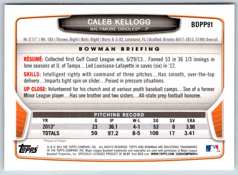 2014 Bowman Caleb Kellogg