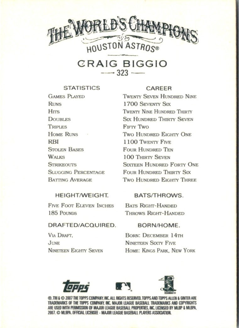 2007 Topps Allen & Ginter Craig Biggio