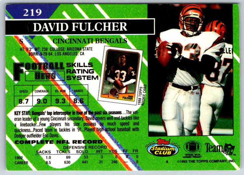 1991 Topps Stadium Club Football David Fulcher