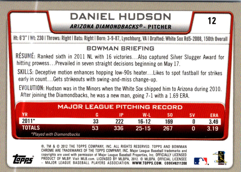 2012 Bowman Chrome Daniel Hudson