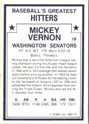 1982 TCMA Baseball's Greatest Hitters Tan Back Mickey Vernon