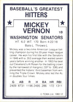 1982 TCMA Baseball's Greatest Hitters Tan Back Mickey Vernon #12