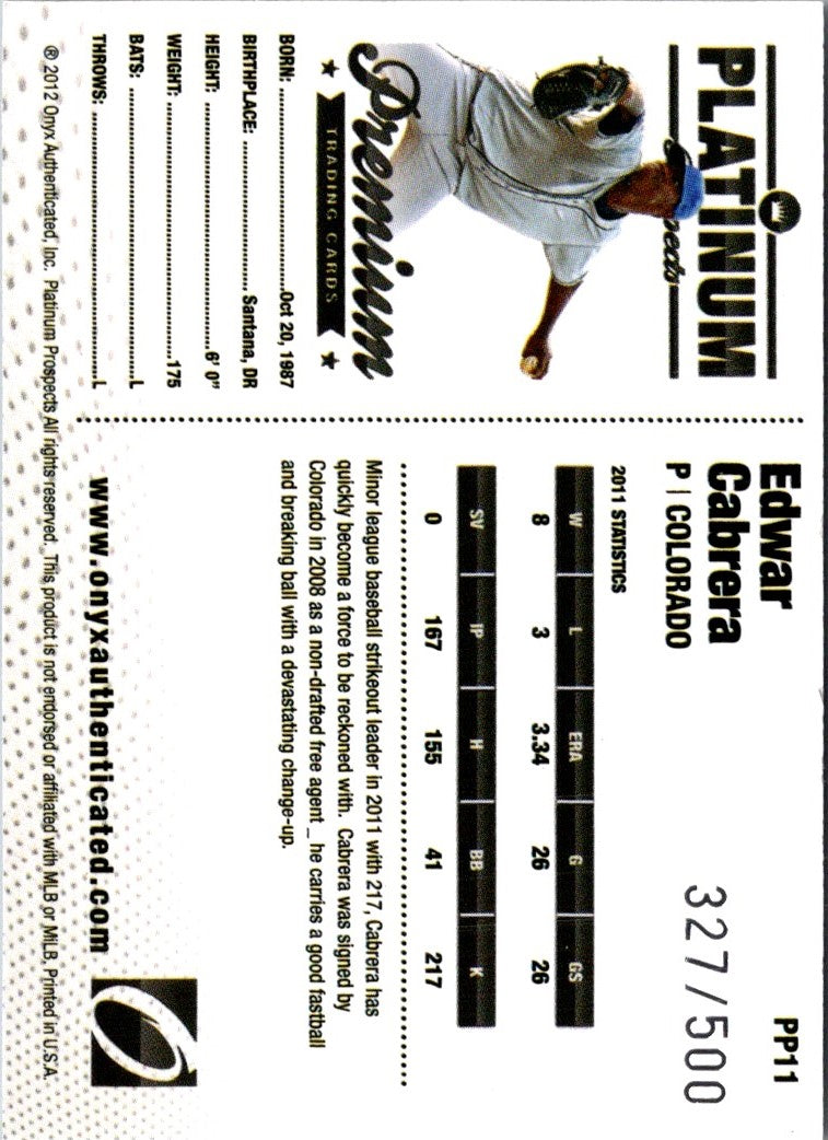2012 Onyx Platinum Prospects Edwar Cabrera