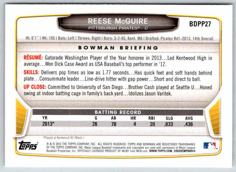 2014 Bowman Reese McGuire