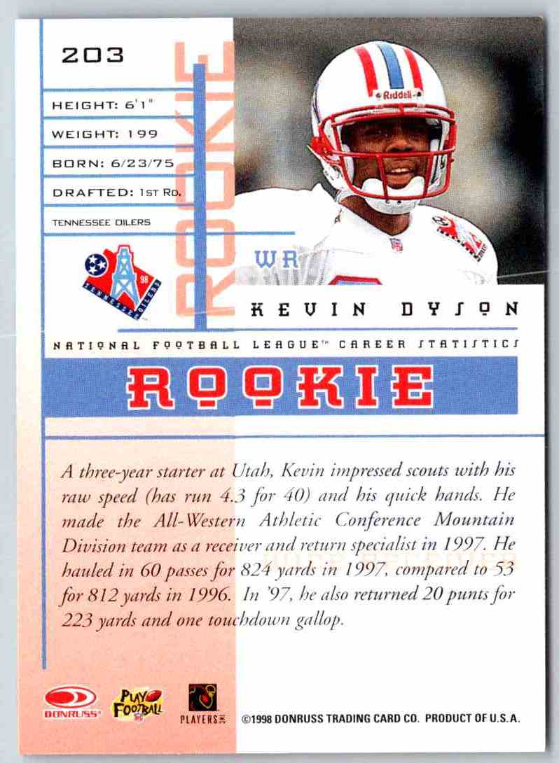 1998 Leaf Rookies And Stars Kevin Dyson
