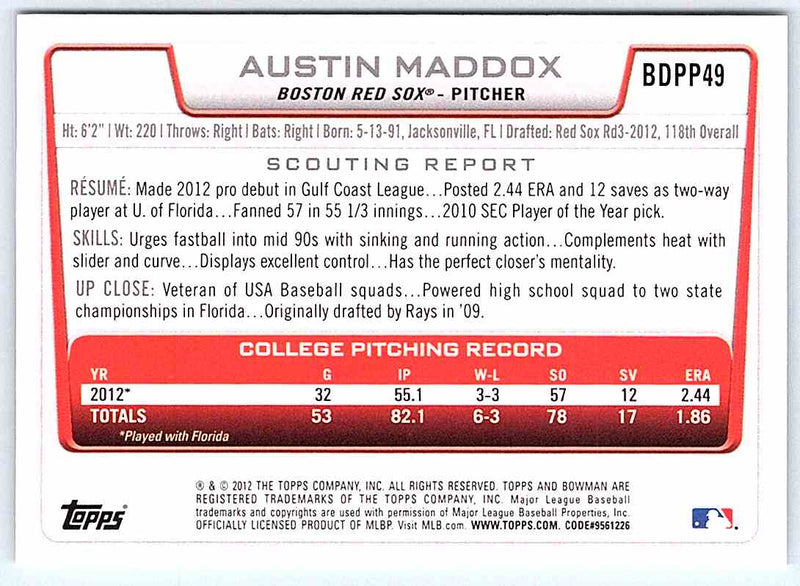 2012 Bowman Austin Maddox