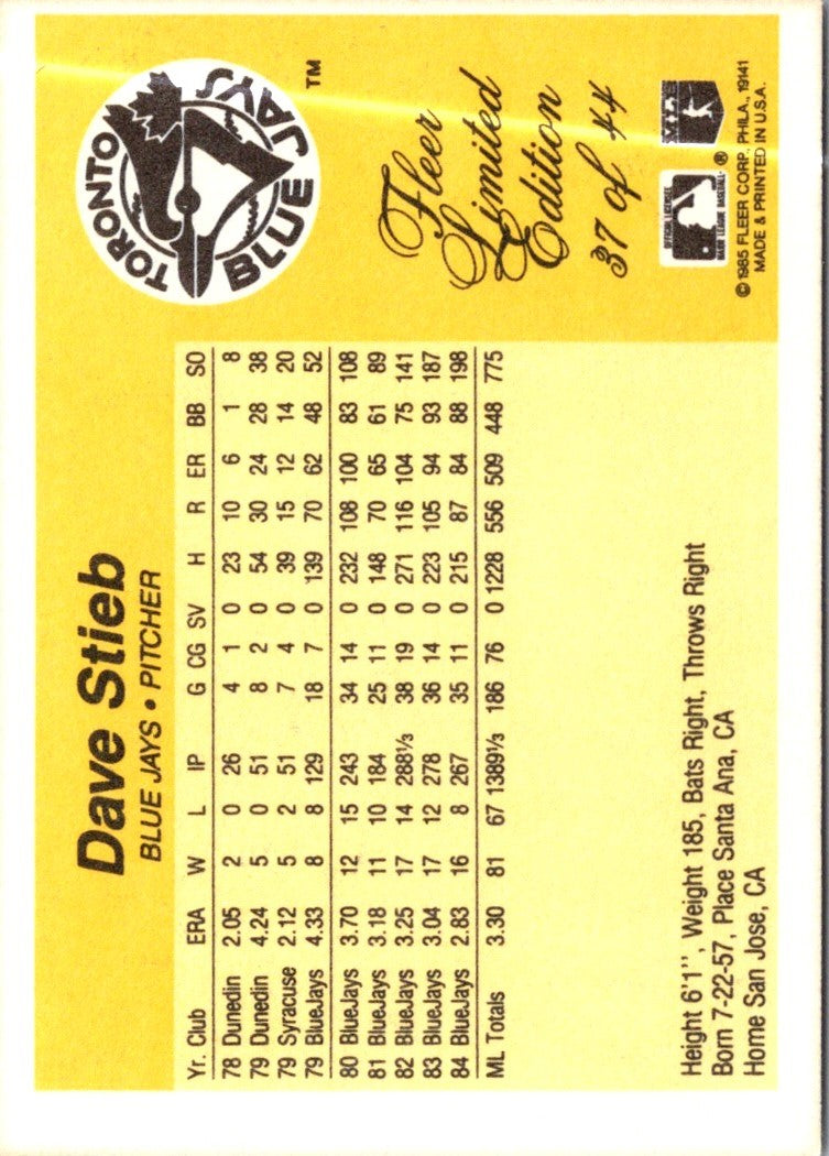 1985 Fleer Limited Edition Dave Stieb