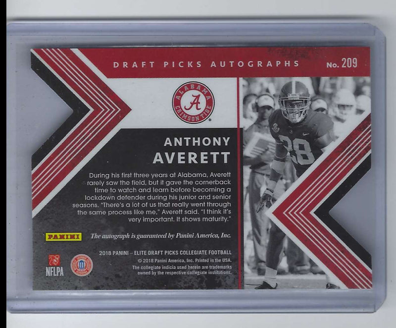 2018 Panini Elite Draft Picks Autographs Aspirations Purple Anthony Averett