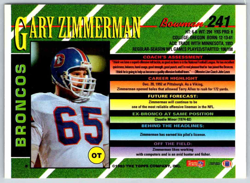 1993 Bowman Football Gary Zimmerman