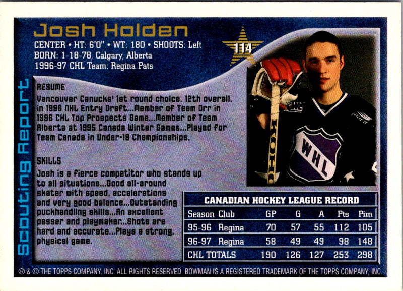 1997 Bowman CHL Josh Holden