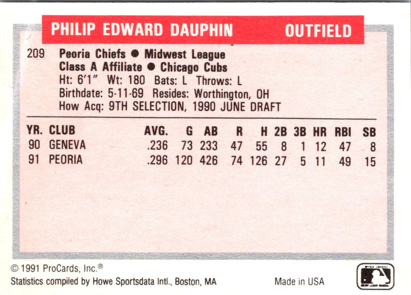 1991 ProCards Tomorrow's Heroes Phil Dauphin