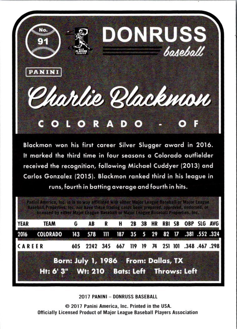 2017 Donruss Charlie Blackmon