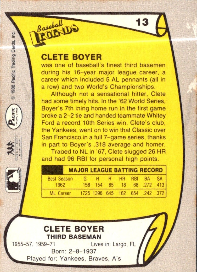 1988 Pacific Legends I Clete Boyer