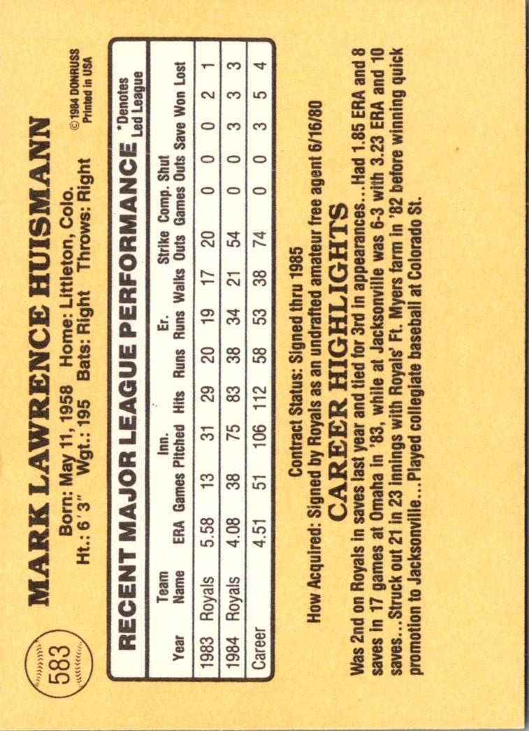 1985 Donruss Mark Huismann