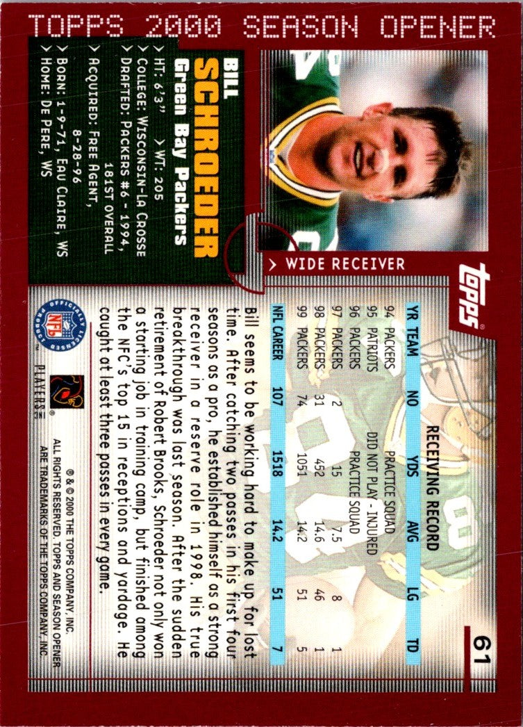 2000 Topps Season Opener Bill Schroeder