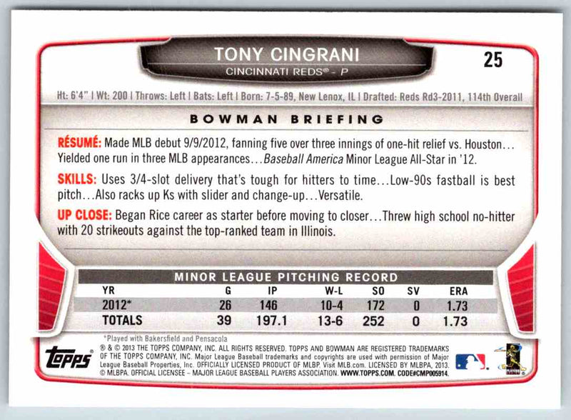 2014 Bowman Tony Cingrani