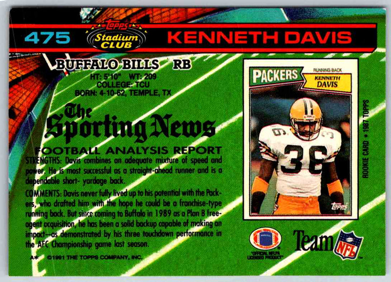 1994 Topps Stadium Club Football Kenneth Davis