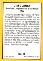 1987 Donruss Highlights Jim Clancy #11