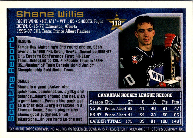 1997 Bowman CHL Shane Willis