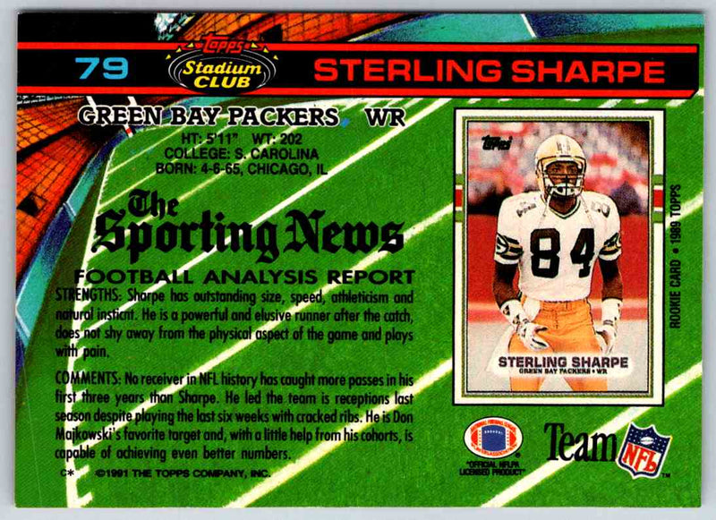 1991 Topps Stadium Club Football Sterling Sharpe
