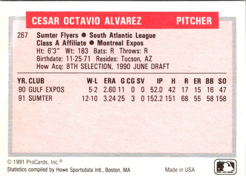 1991 ProCards Tomorrow's Heroes Tavo Alvarez