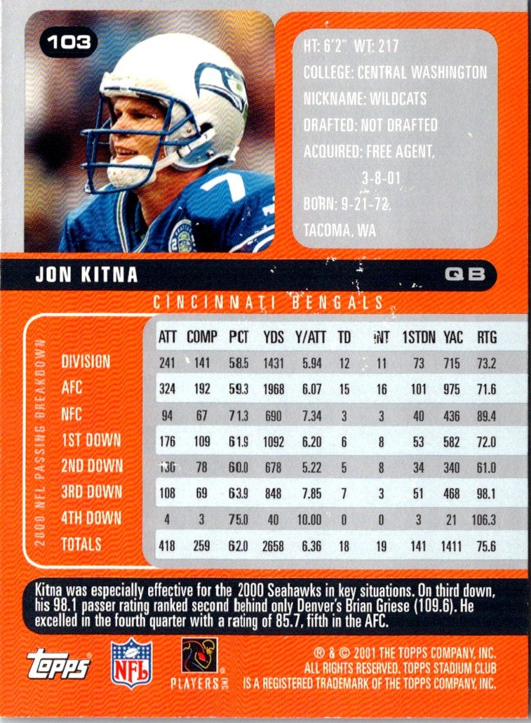 2001 Stadium Club Jon Kitna