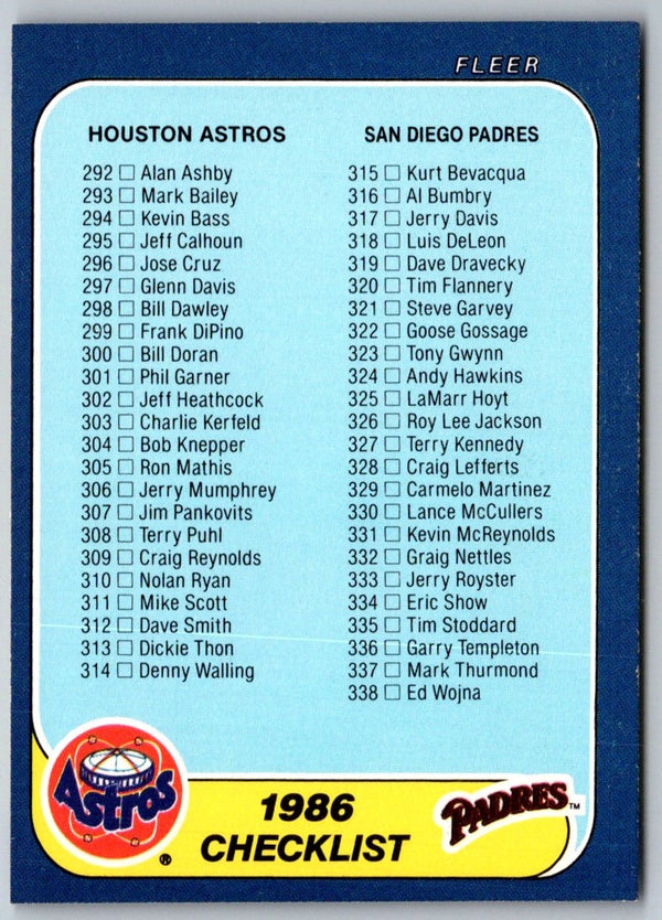 1986 Fleer Checklist: Astros/Padres/Red Sox/Cubs #657