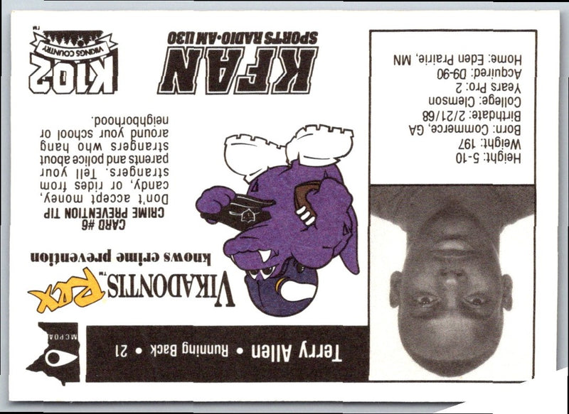 1992 Minnesota Vikings Police Terry Allen