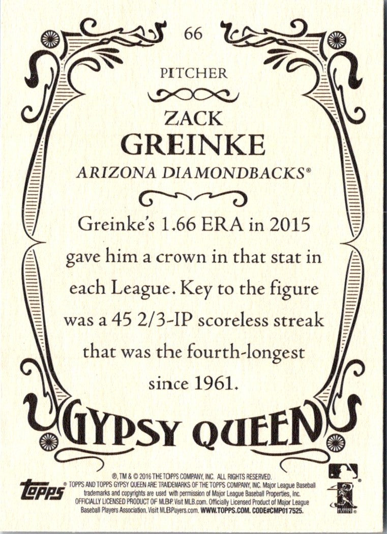 2016 Topps Gypsy Queen Zack Greinke