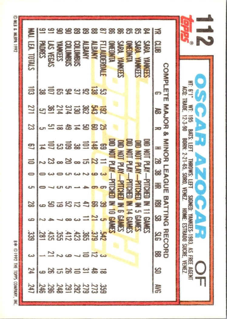 1992 Topps Oscar Azocar