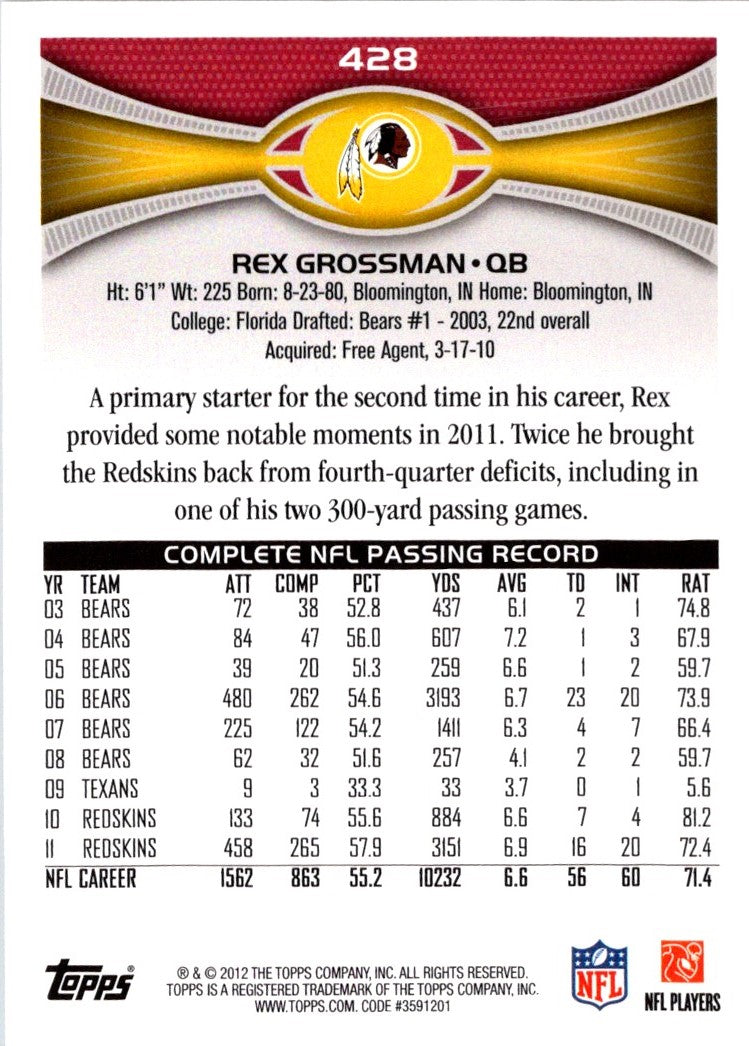 2012 Topps Rex Grossman