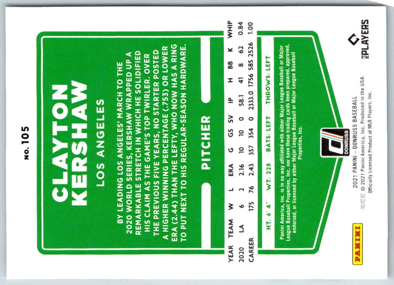 2020 Donruss Clayton Kershaw