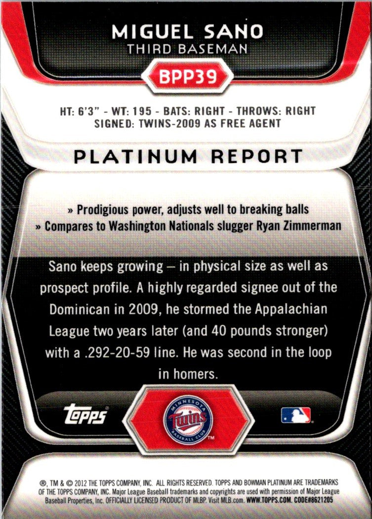 2012 Bowman Platinum Prospects Miguel Sano