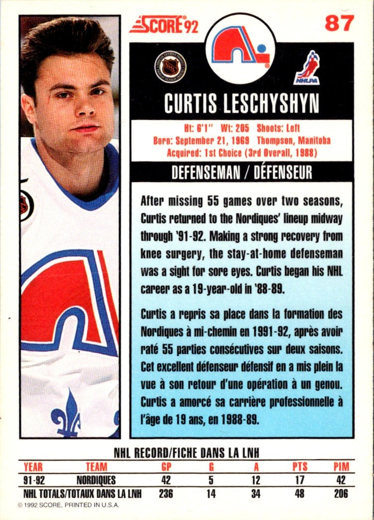 1992 Score Curtis Leschyshyn