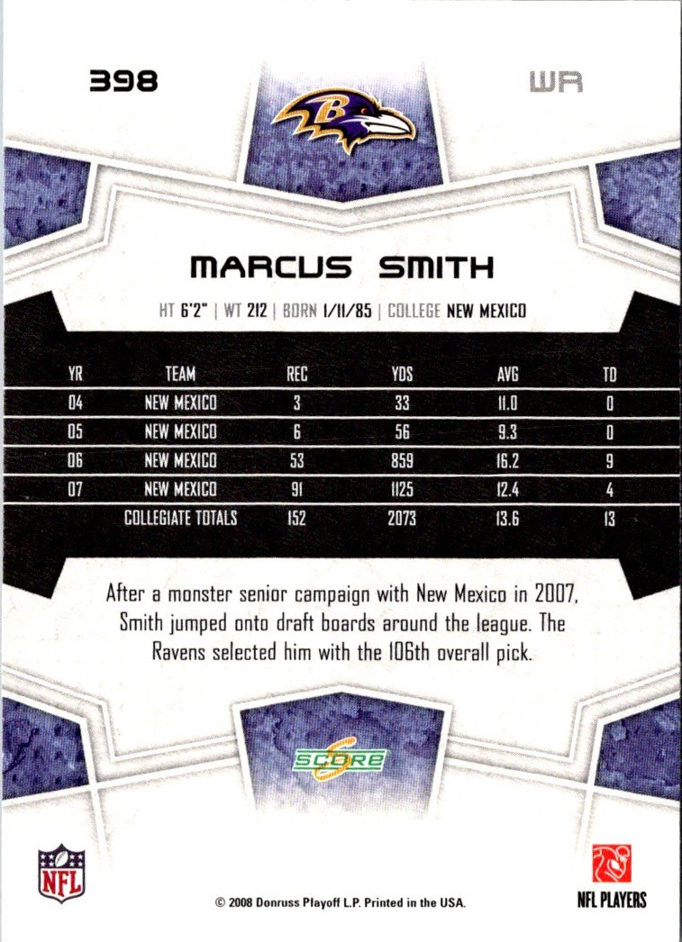 2008 Score Super Bowl XLIII Marcus Smith